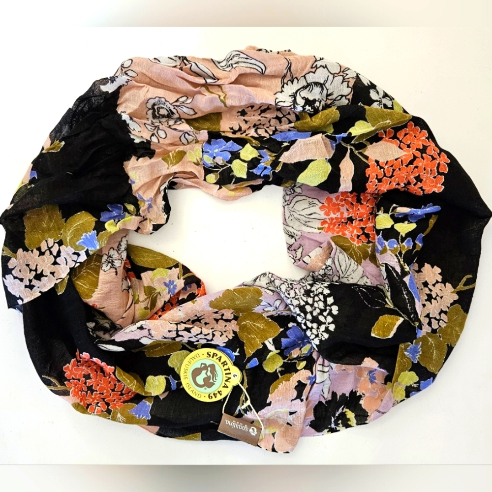 NWT Spartina 449 Hydrangea Whitaker Infinity Scarf Floral Linen/Viscose 21"x66"